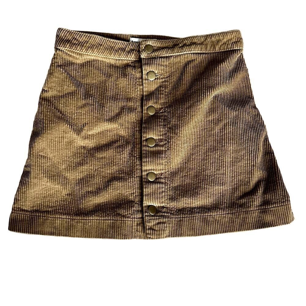 American Apparel Tan Corduroy Button Down Mini Skirt- S